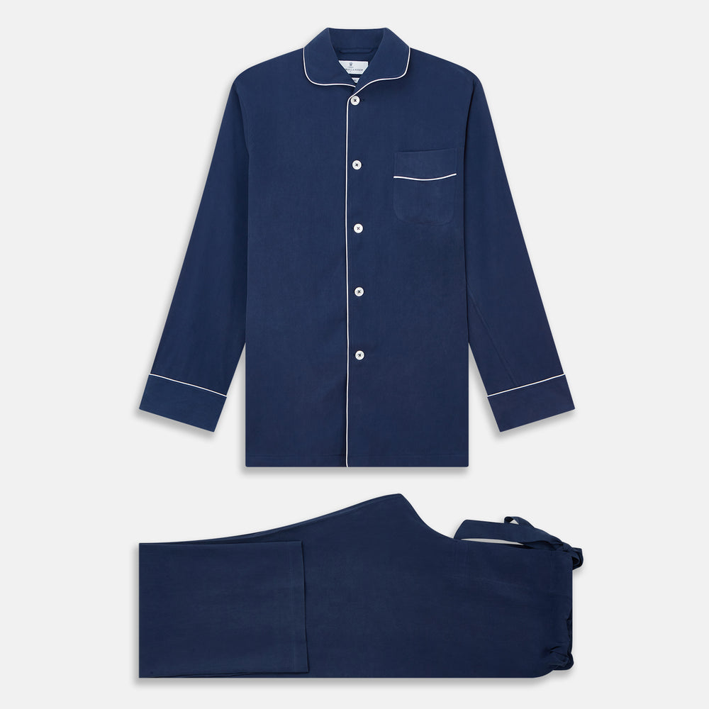 Navy Piped Silk Pyjama Set Turnbull Asser