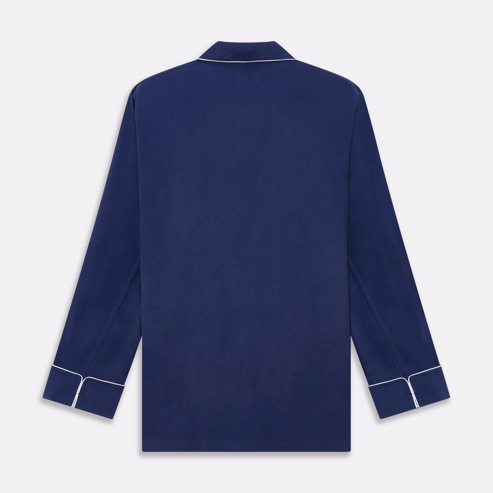 Navy Piped Silk Pyjama Set