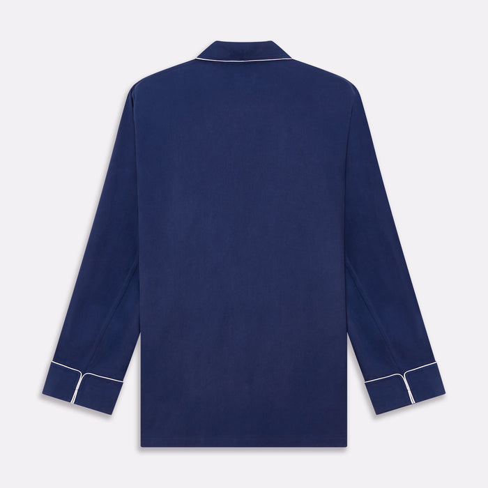 Navy Piped Silk Pyjama Set Image 6