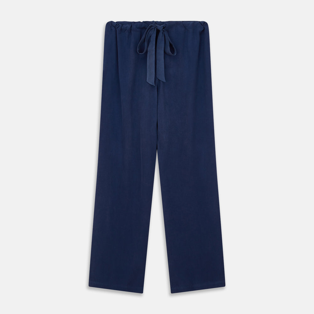 Navy Piped Silk Pyjama Set