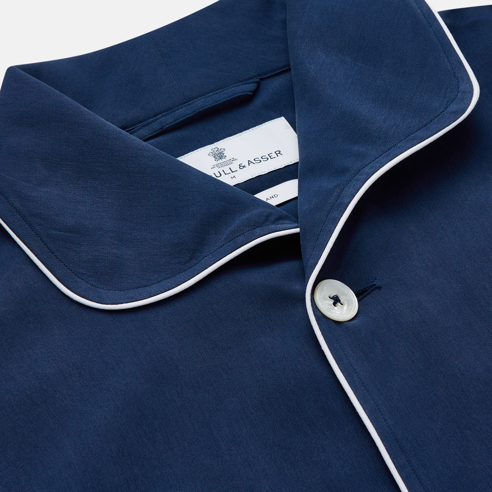 Navy Piped Silk Pyjama Set