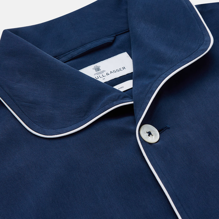 Navy Piped Silk Pyjama Set Image 2
