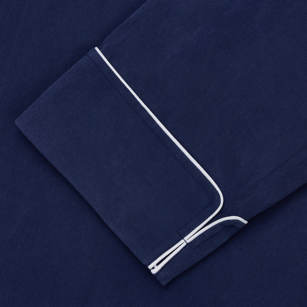 Navy Piped Silk Pyjama Set