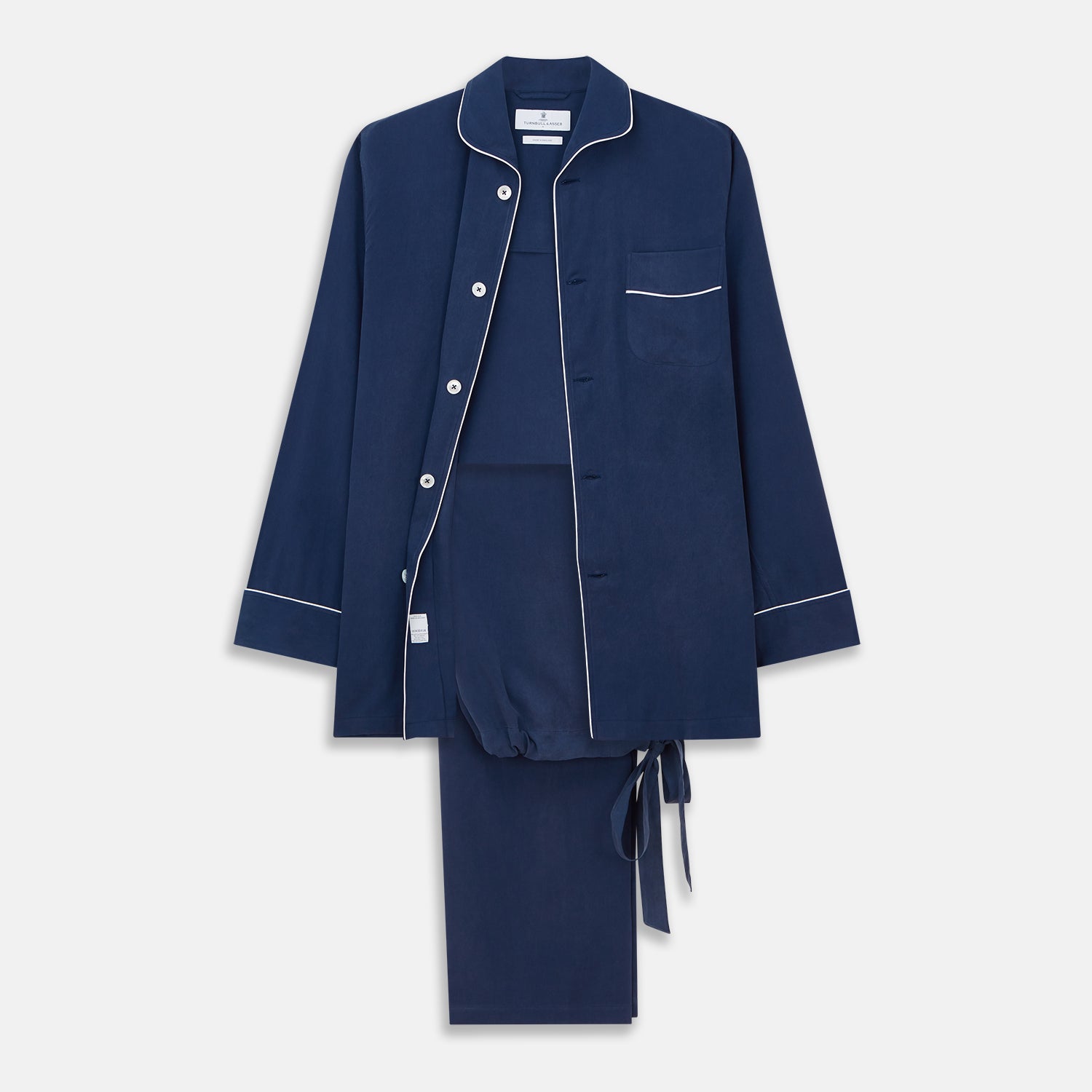 View 1 of product Navy Piped Silk Pyjama Set