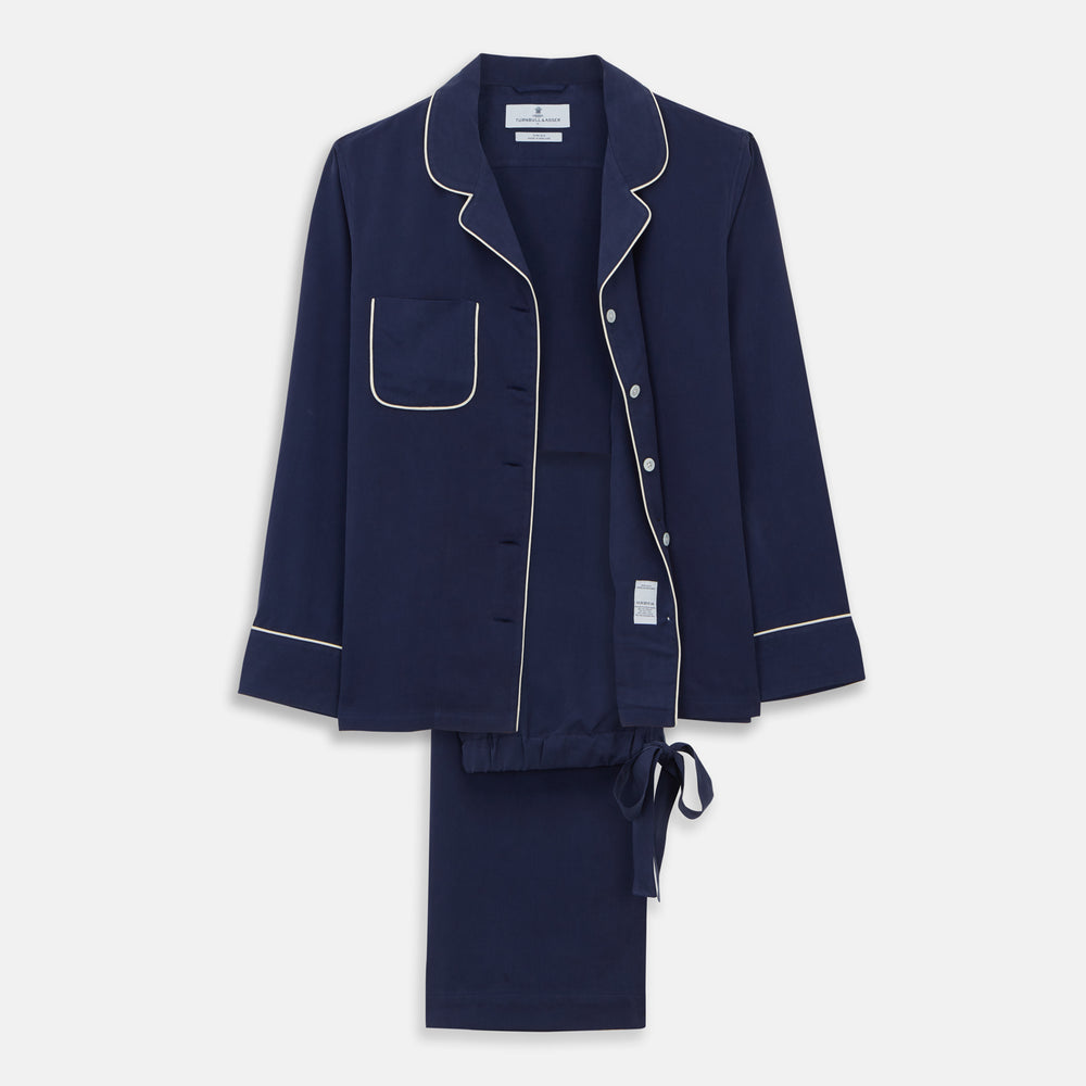 Women's Harriet Navy Silk Pyjama Set
