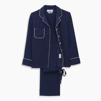 Women's Harriet Navy Silk Pyjama Set Image 8