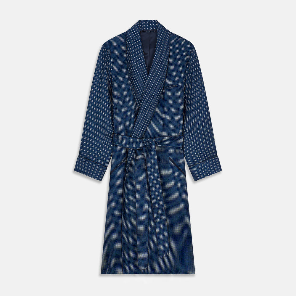 Navy Piped Silk Spot Gown