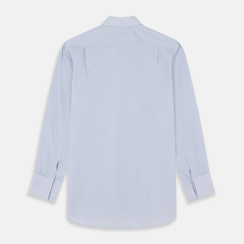 Blue Grid Check Shirt with T&amp;A Collar and Double Cuffs