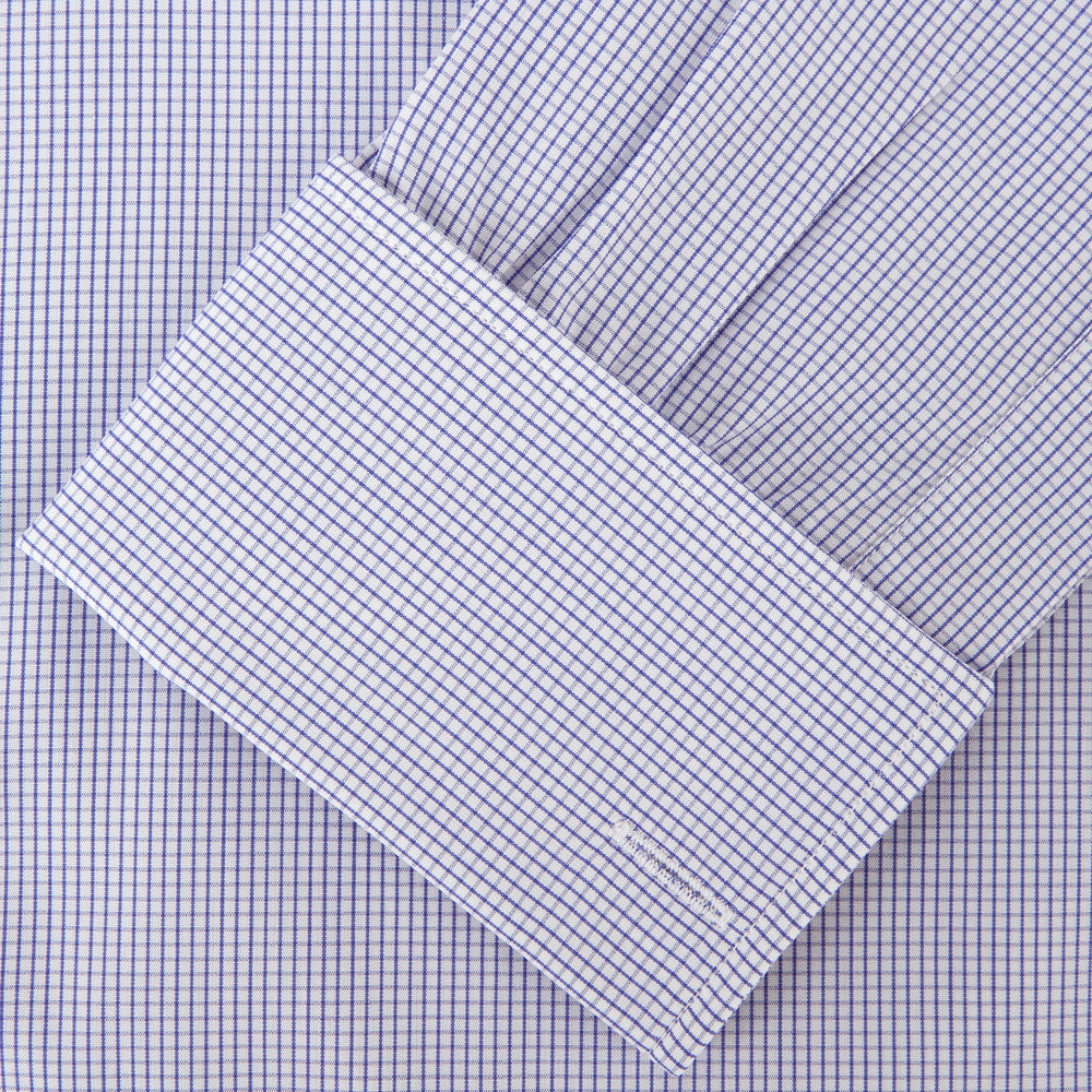 Blue Grid Check Shirt with T&amp;A Collar and Double Cuffs