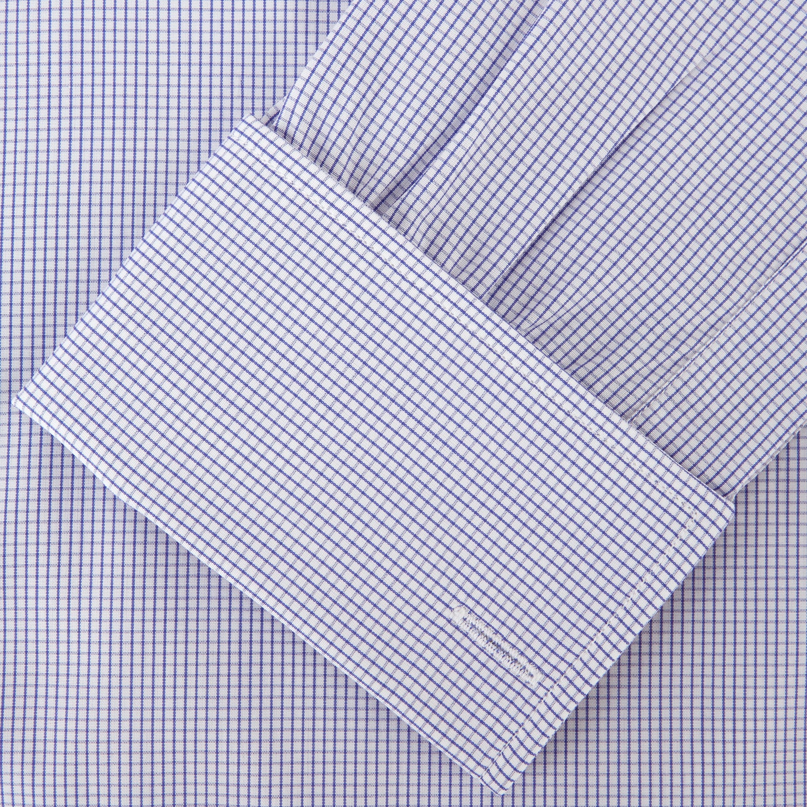 View 3 of product Blue Grid Check Shirt with T&amp;A Collar and Double Cuffs