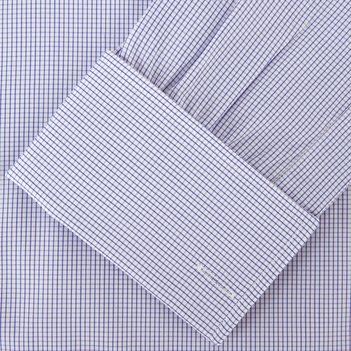 Blue Grid Check Shirt with T&amp;A Collar and Double Cuffs Image 2