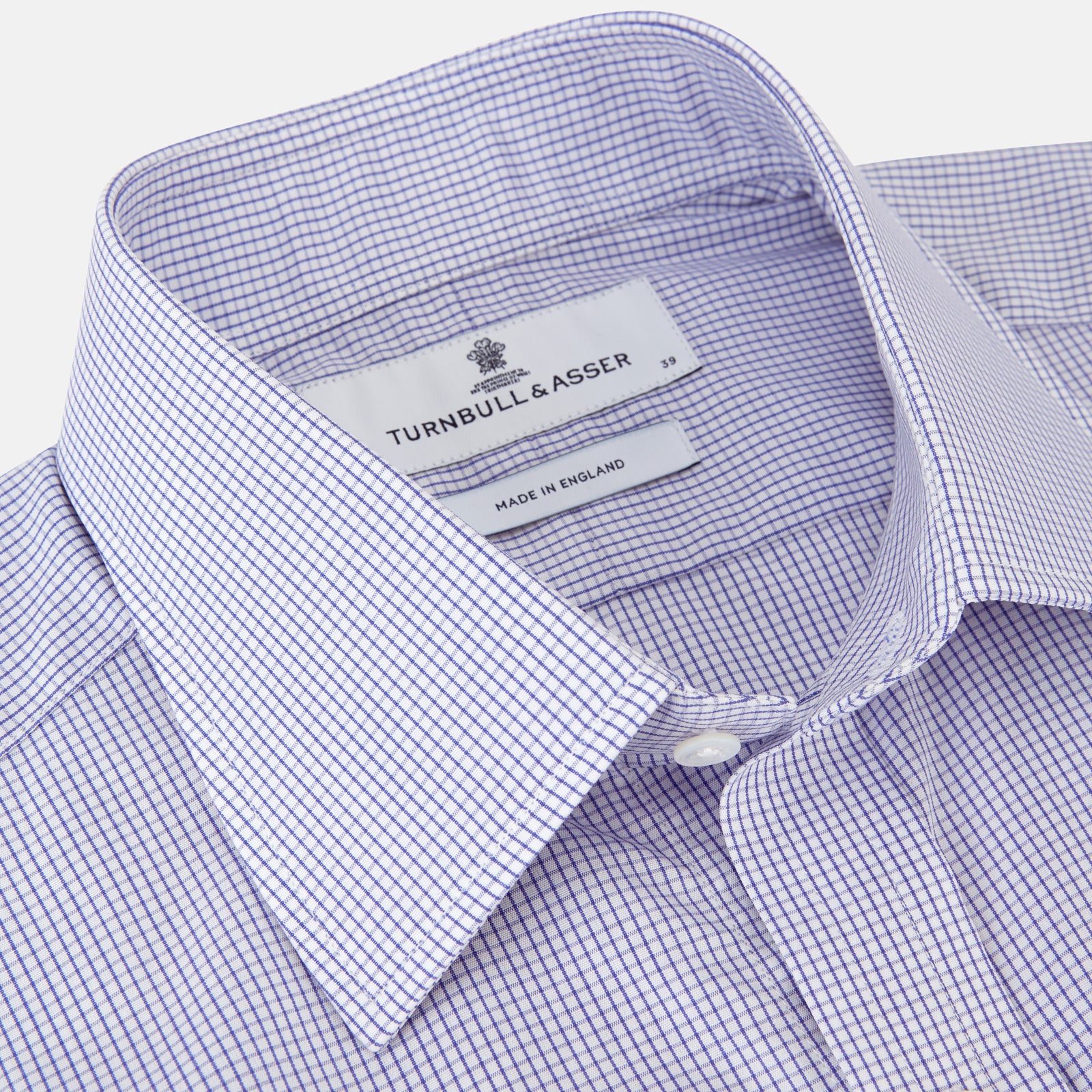 View 2 of product Blue Grid Check Shirt with T&amp;A Collar and Double Cuffs