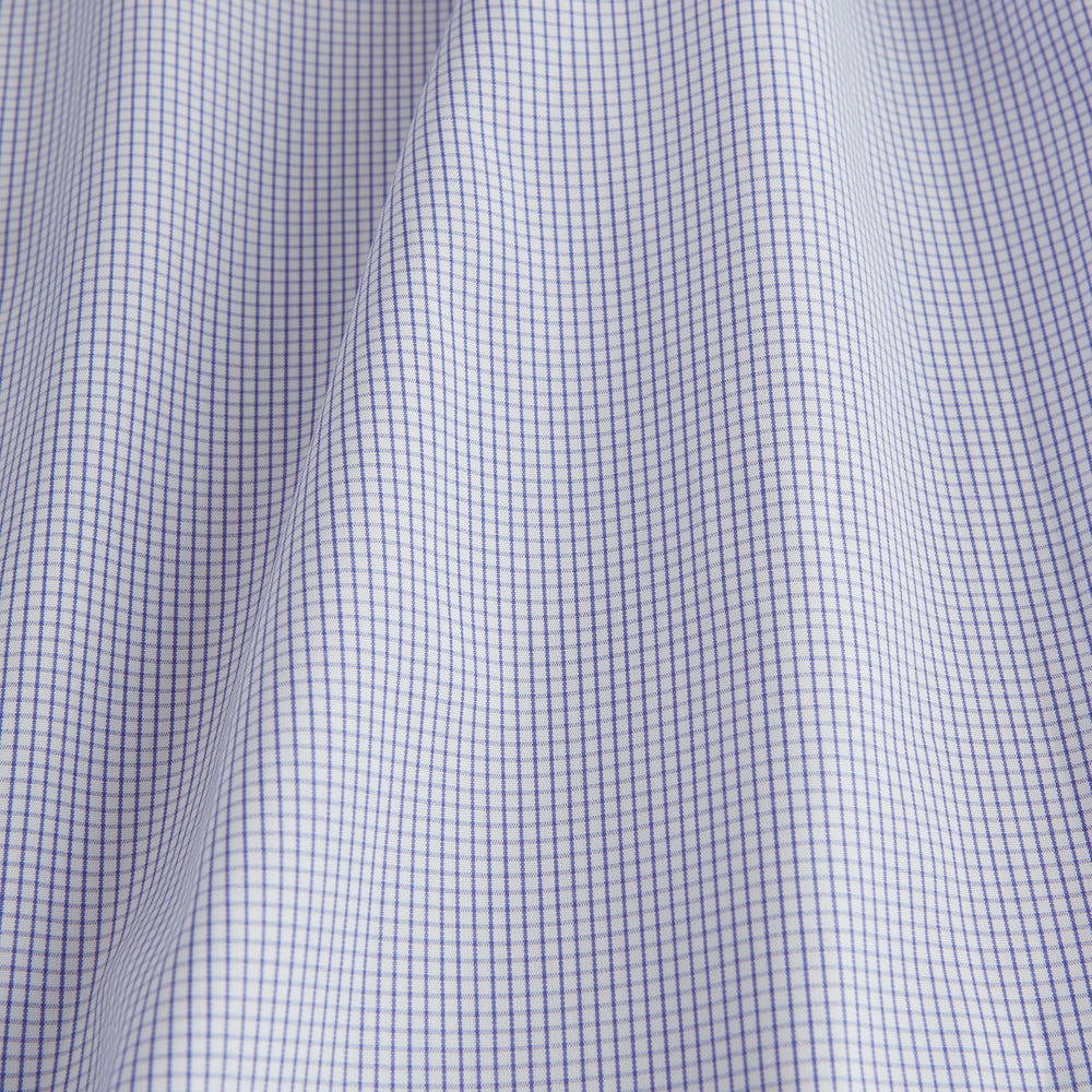 Blue Grid Check Shirt with T&amp;A Collar and Double Cuffs