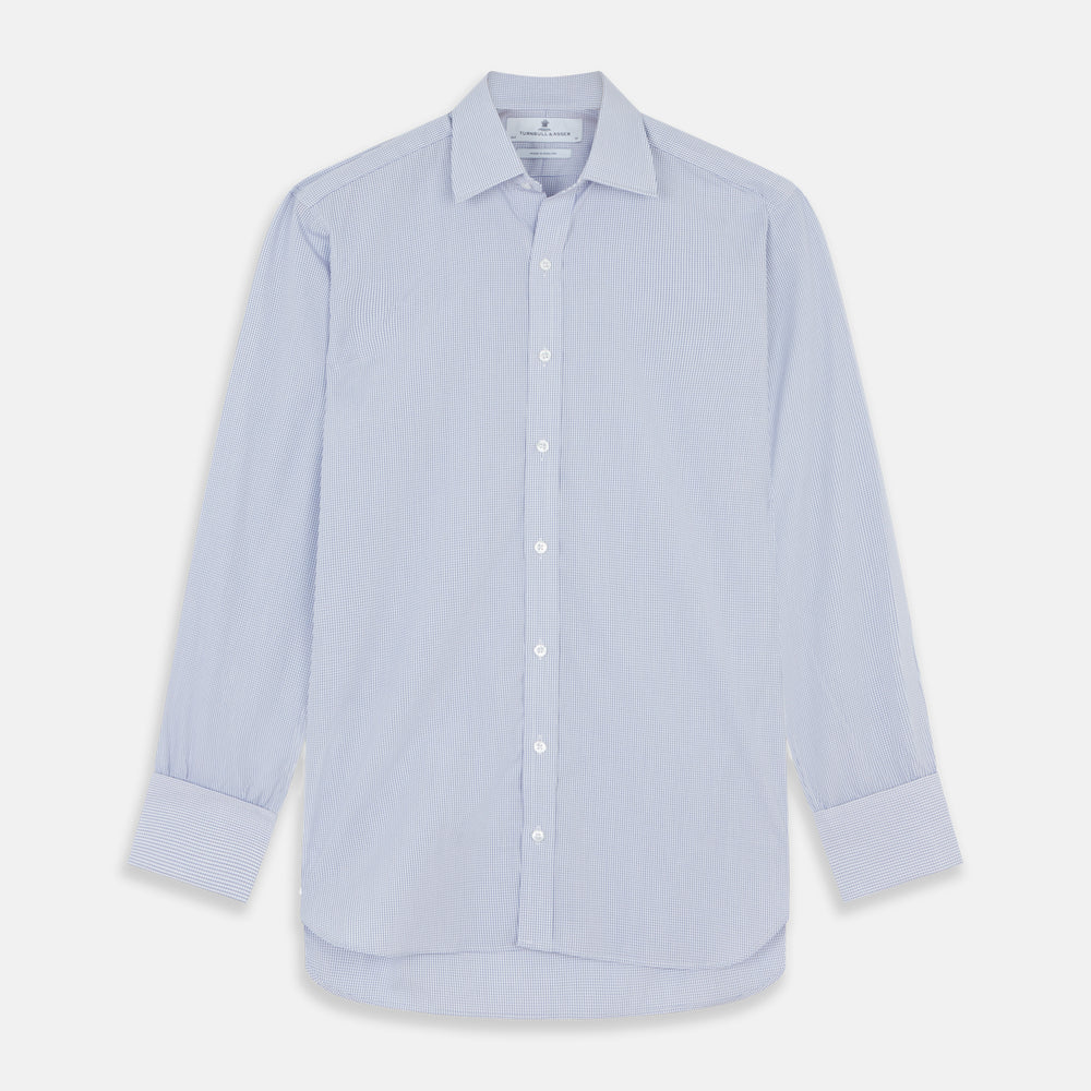 Blue Grid Check Shirt with T&amp;A Collar and Double Cuffs