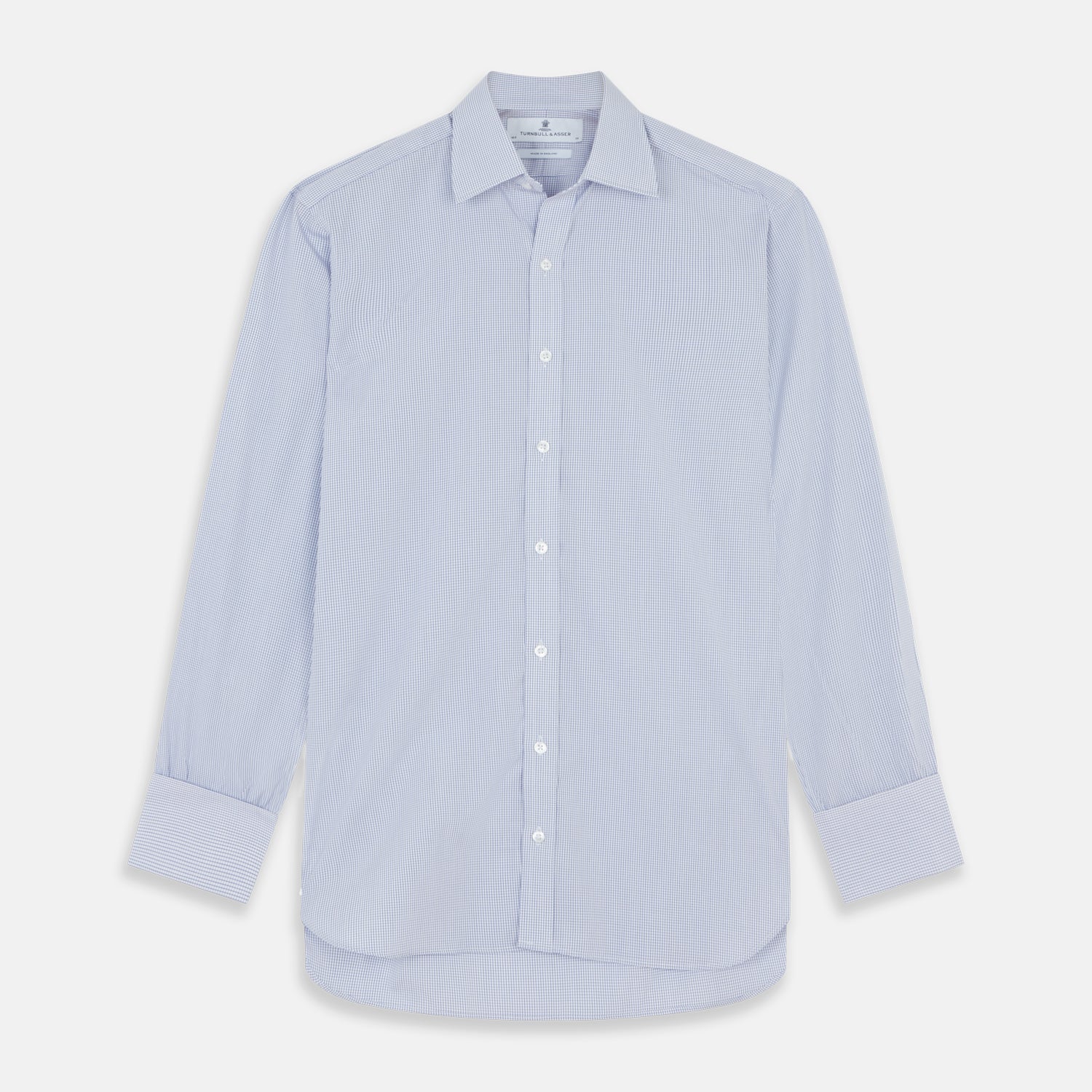 View 1 of product Blue Grid Check Shirt with T&amp;A Collar and Double Cuffs