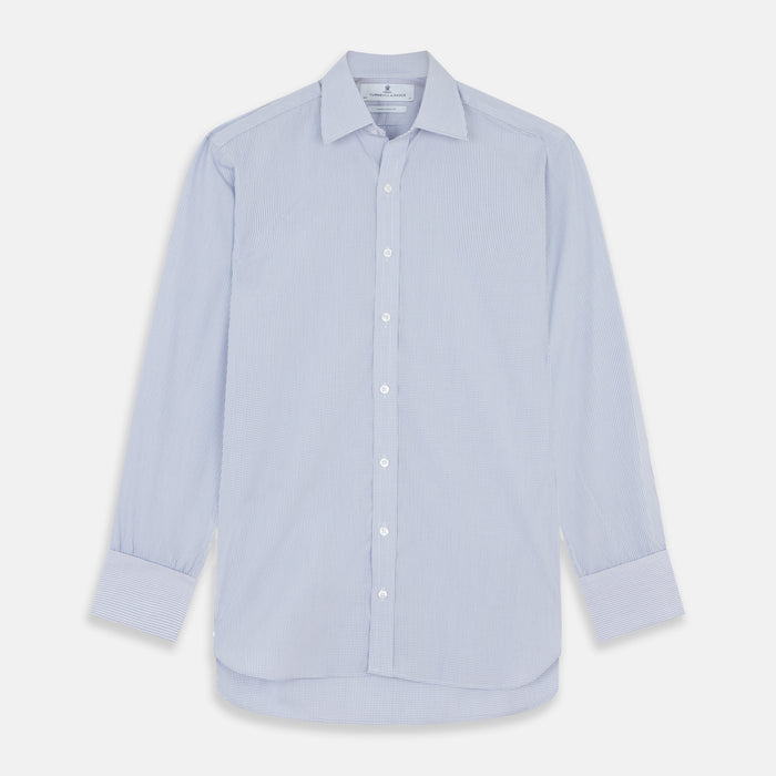 Blue Grid Check Shirt with T&amp;A Collar and Double Cuffs