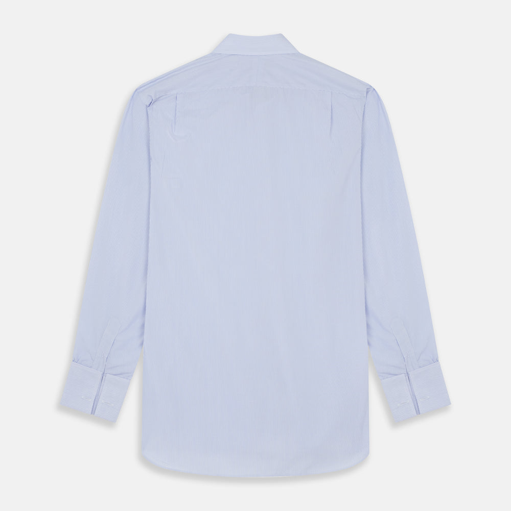 Blue and White Fine Bengal Stripe Sea Island Quality Cotton Shirt with T&A Collar and Double Cuffs