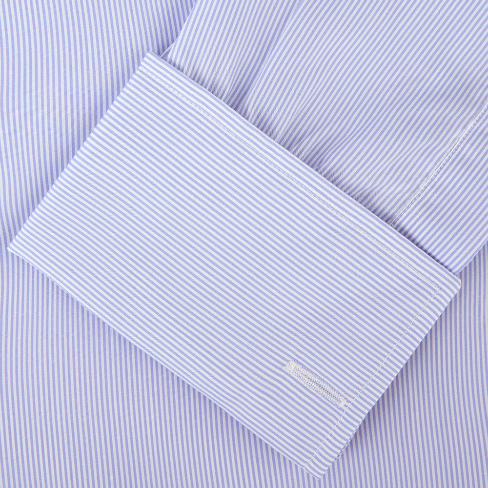Blue and White Fine Bengal Stripe Sea Island Quality Cotton Shirt with T&A Collar and Double Cuffs