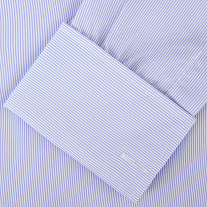 Blue and White Fine Bengal Stripe Sea Island Quality Cotton Shirt with T&A Collar and Double Cuffs Image 2