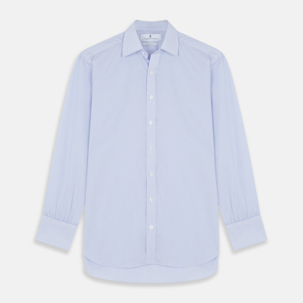 Blue and White Fine Bengal Stripe Sea Island Quality Cotton Shirt with T&A Collar and Double Cuffs