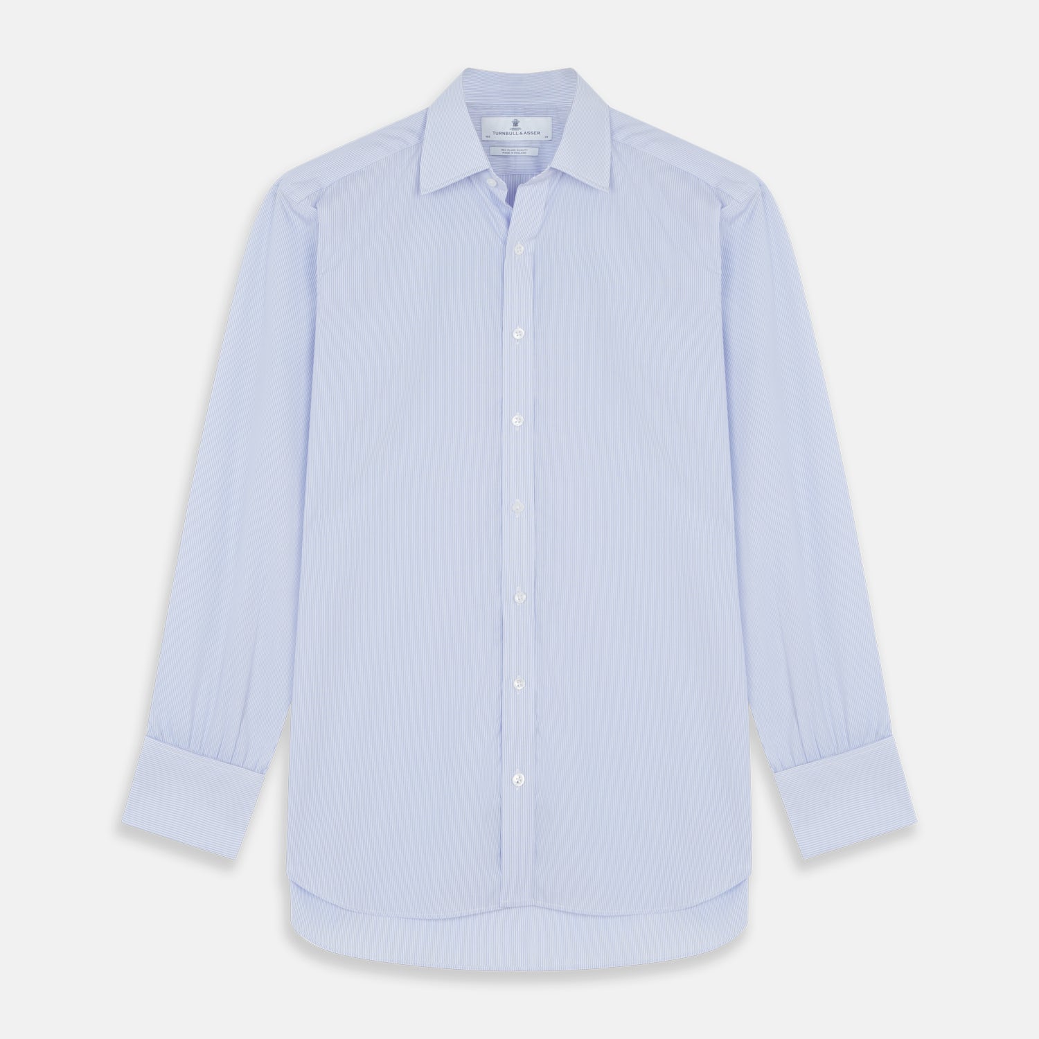 View 1 of product Blue and White Fine Bengal Stripe Sea Island Quality Cotton Shirt with T&A Collar and Double Cuffs
