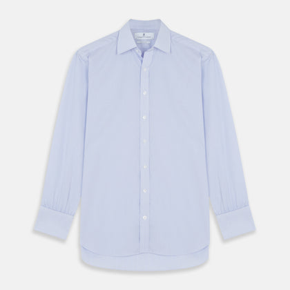 Blue and White Fine Bengal Stripe Sea Island Quality Cotton Shirt with T&A Collar and Double Cuffs