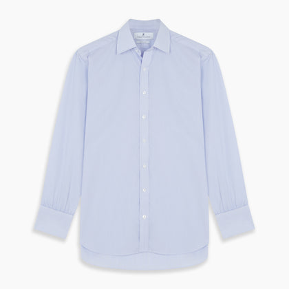 Blue and White Fine Bengal Stripe Sea Island Quality Cotton Shirt with T&A Collar and Double Cuffs Image 5