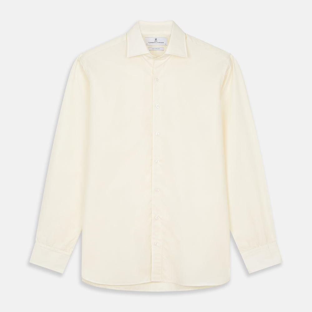 Tailored Fit Cream Cotton Shirt with Kent Collar and 3-Button Cuffs