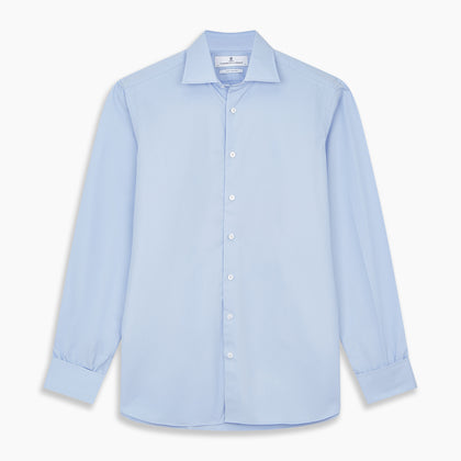 Tailored Fit Blue Cotton Shirt with Kent Collar and Double Cuffs