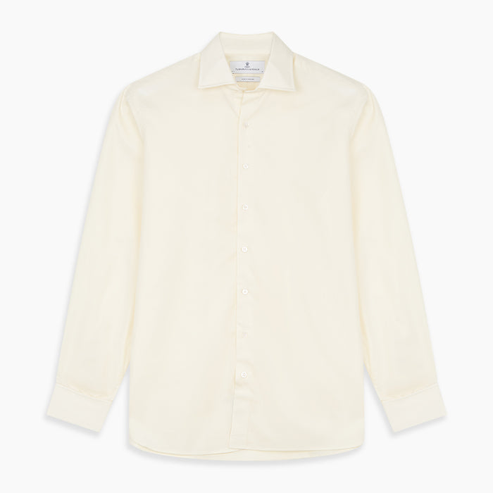 Tailored Fit Cream Cotton Shirt with Kent Collar and Double Cuffs