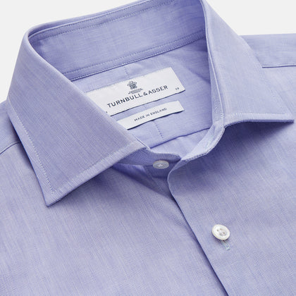 Tailored Fit Blue End-on-End Cotton Shirt with Kent Collar and Double Cuffs