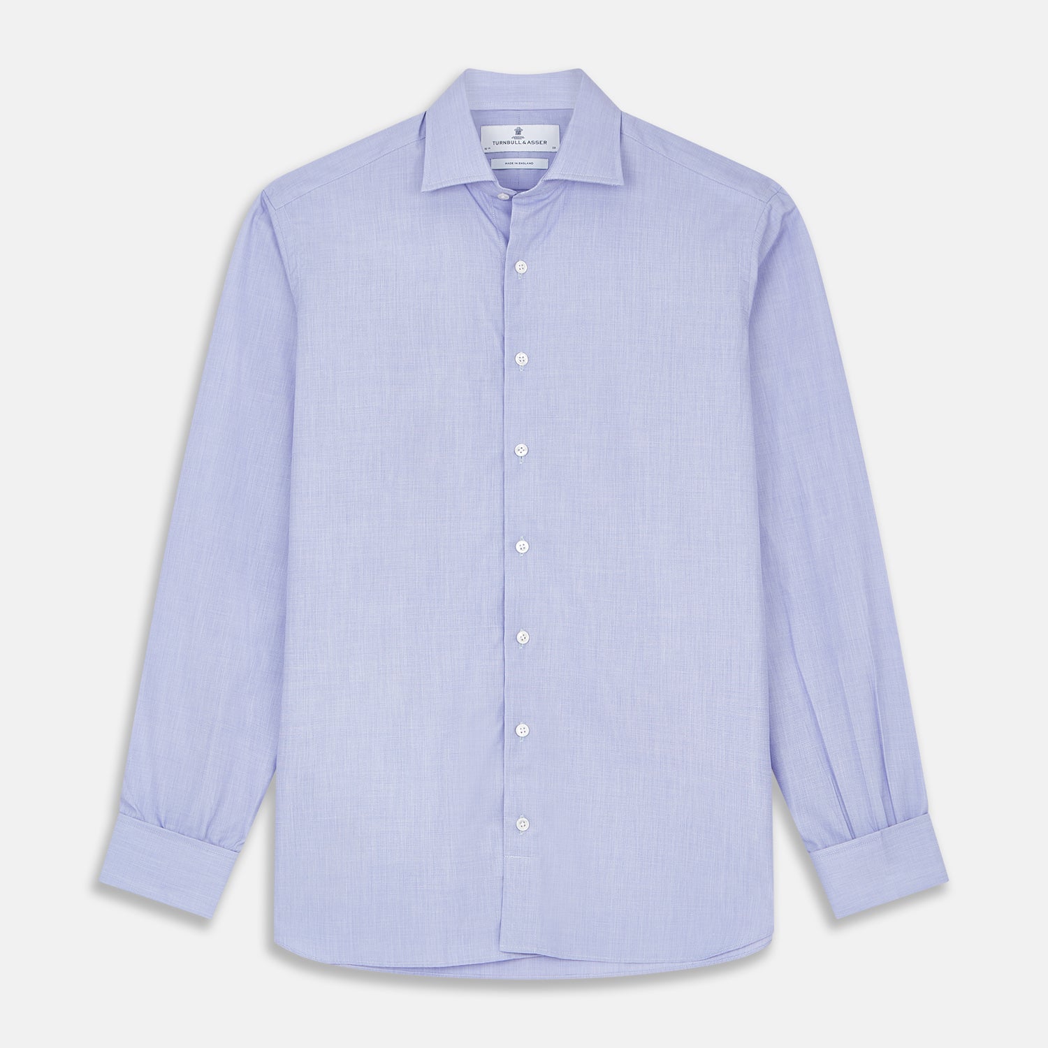Tailored Fit Blue End-on-End Cotton Shirt with Kent Collar and Double Cuffs