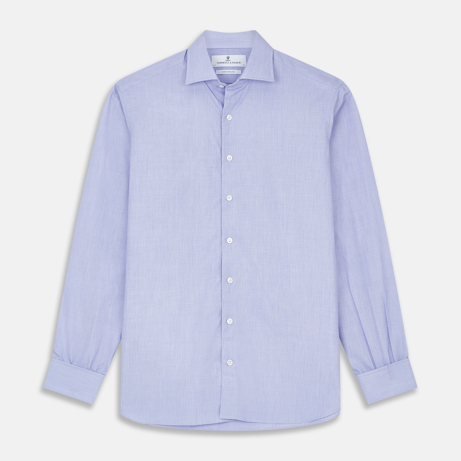 View 1 of product Tailored Fit Blue End-on-End Cotton Shirt with Kent Collar and Double Cuffs