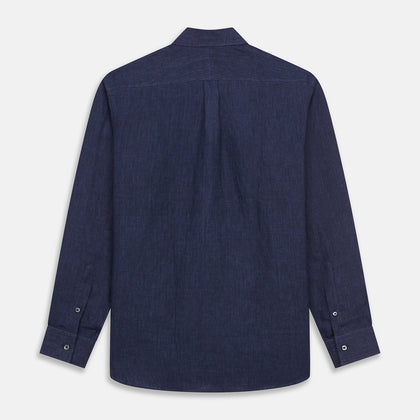Navy Weekend Fit Linen Finch Shirt With Derby Collar And Chest Pocket Image 4