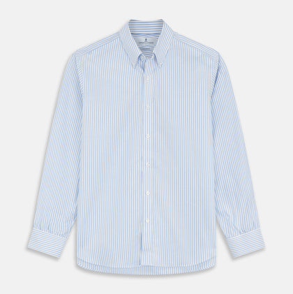 Pale Blue Stripe Weekend Fit Hayne Shirt With Dorset Collar And 1-Button Cuffs