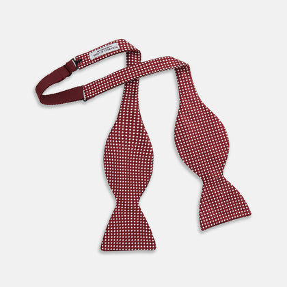 Burgundy and White Diamond Silk Bow Tie Image 1