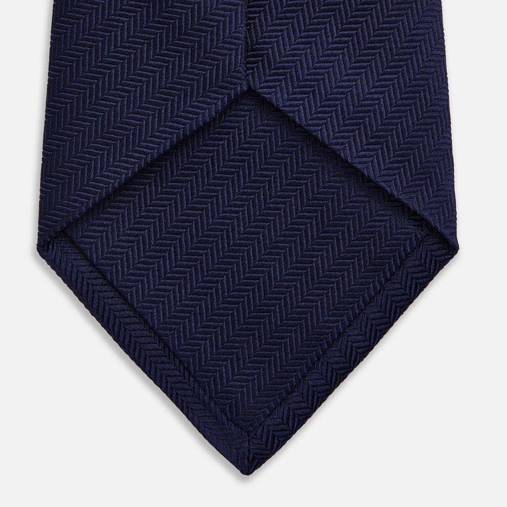 Seven-Fold Navy Herringbone Silk Tie