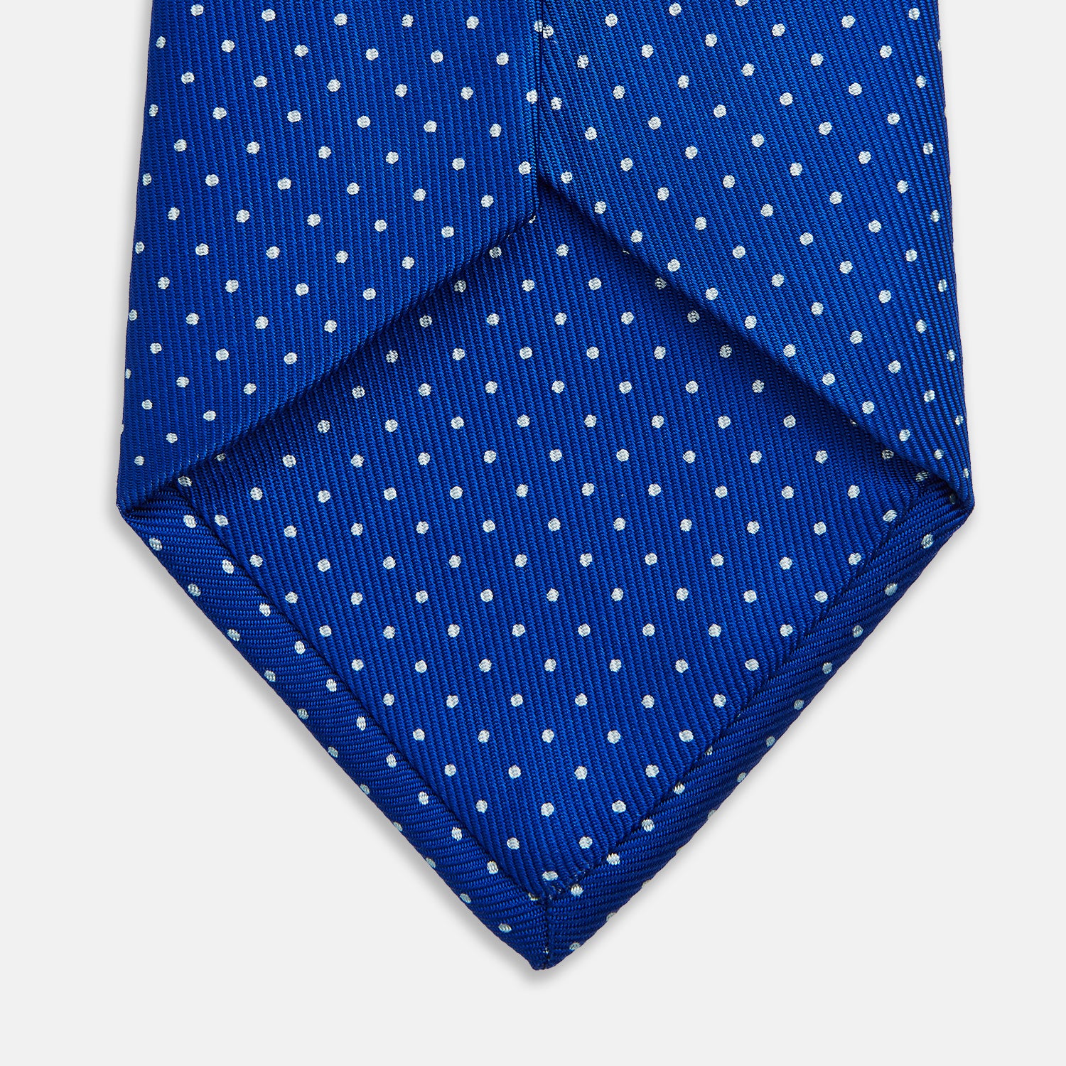 View 4 of product Long Blue and White Small Spot Printed Silk Tie