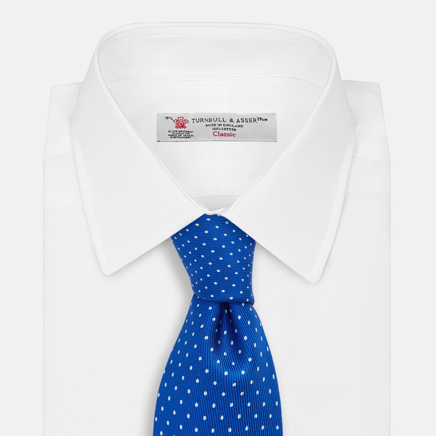 View 2 of product Long Blue and White Small Spot Printed Silk Tie