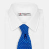 Long Blue and White Small Spot Printed Silk Tie
