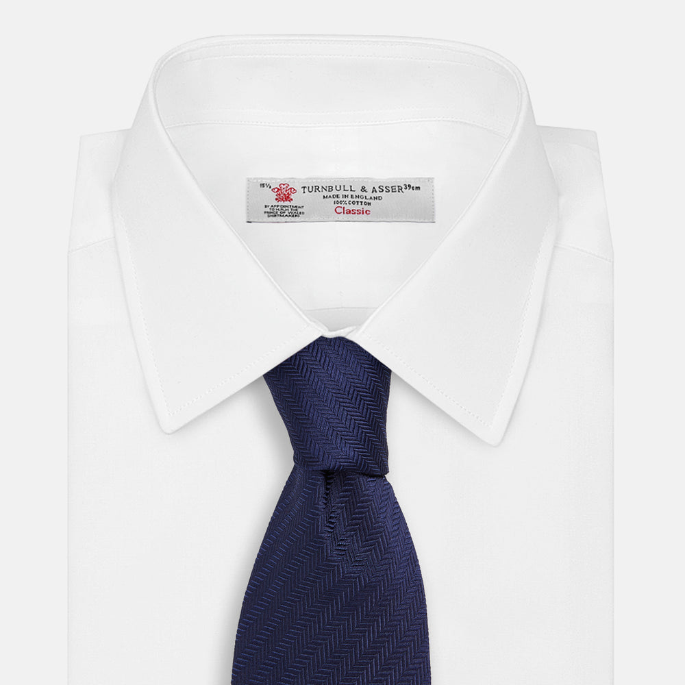 Long Navy Herringbone Silk Tie