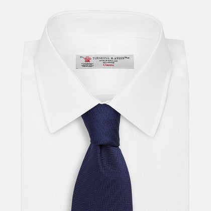 Long Navy Herringbone Silk Tie Image 1