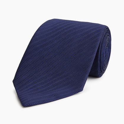Long Navy Herringbone Silk Tie Image 4