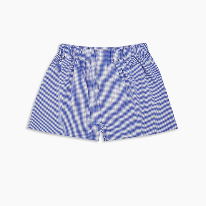 Mid-Blue Gingham Cotton Boxer Shorts Image 2