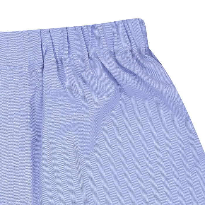 Blue Herringbone Sea Island Quality Cotton Boxer Shorts Image 1
