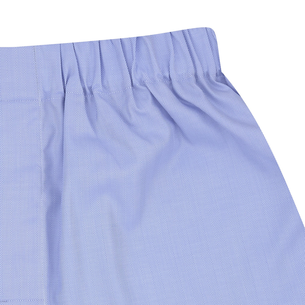Blue Herringbone Sea Island Quality Cotton Boxer Shorts