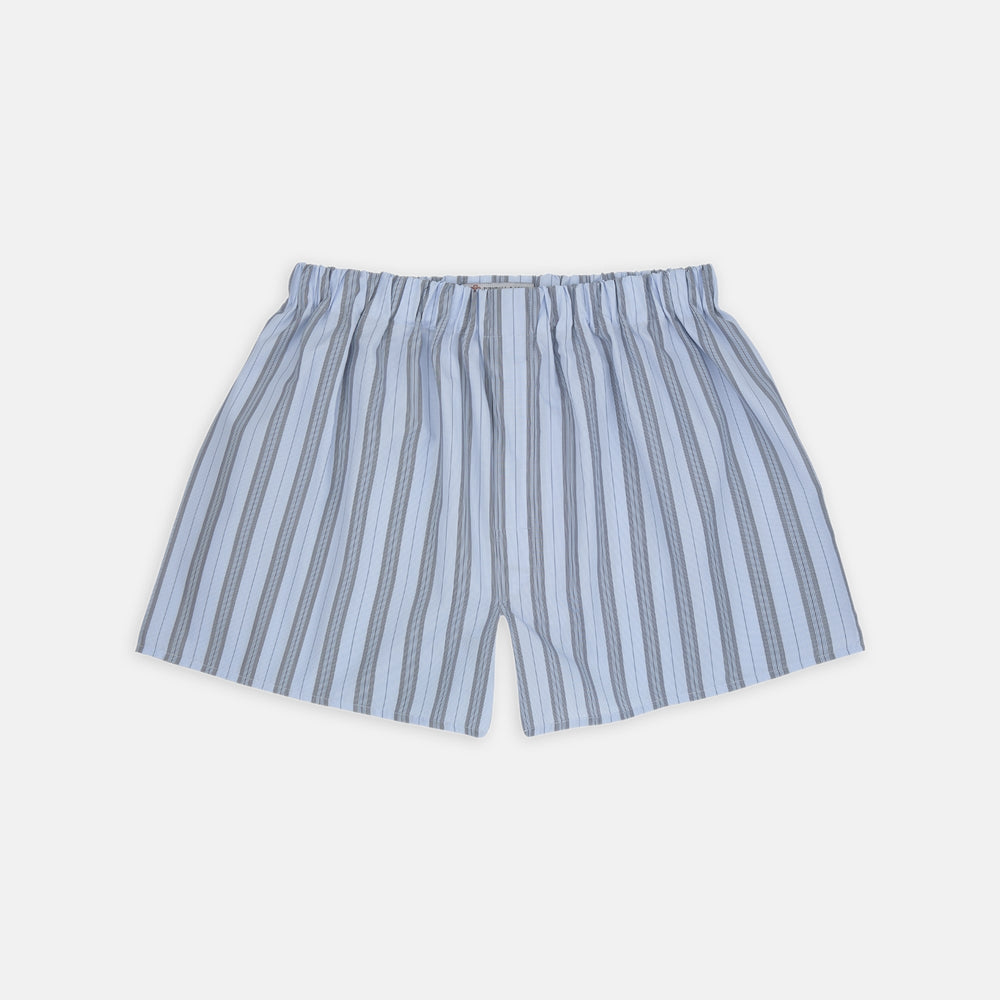 Grey, Turquoise and Sky Blue Mixed Stripe Cotton Boxer Shorts