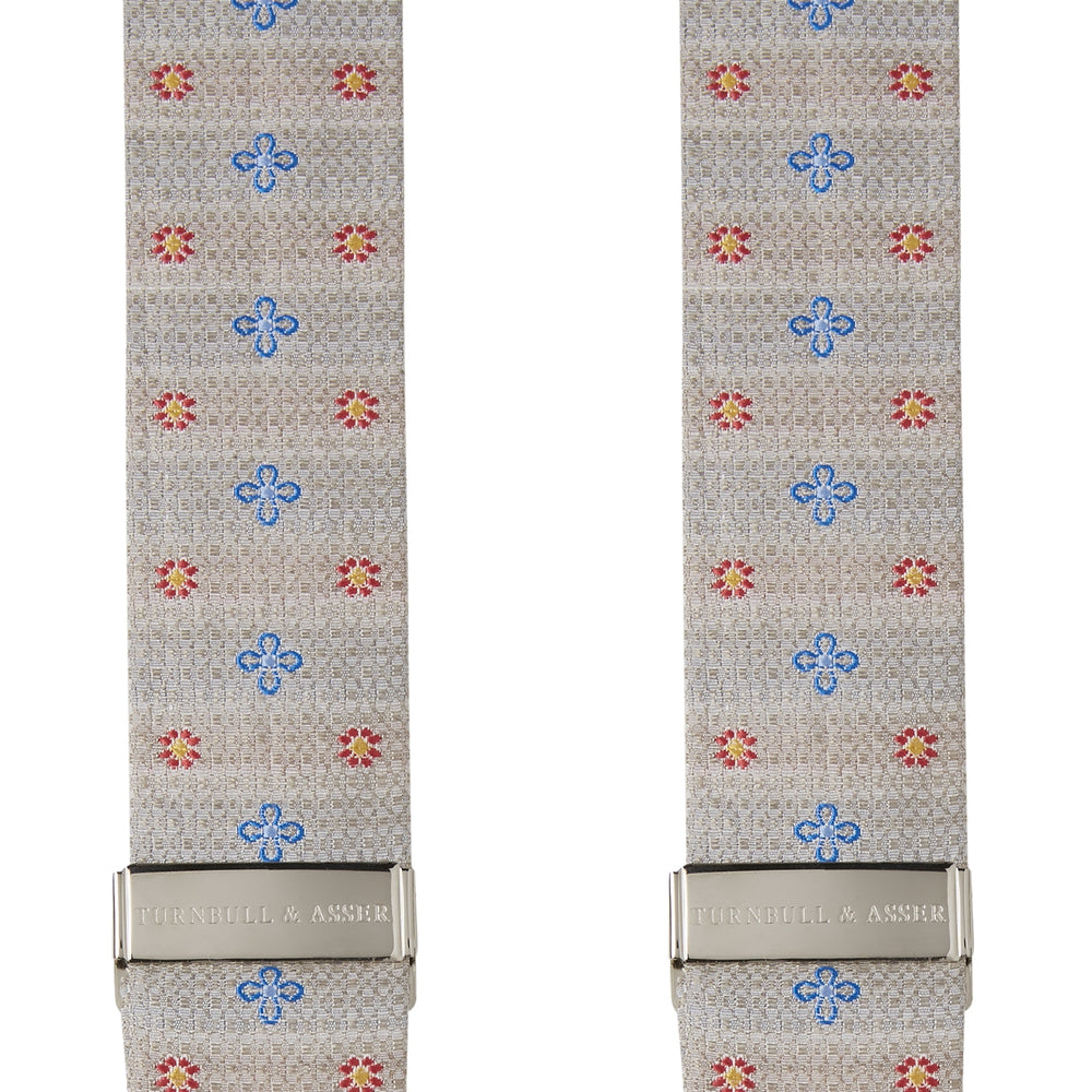 Dove Grey Floral Silk and Linen Adjustable Silk Braces