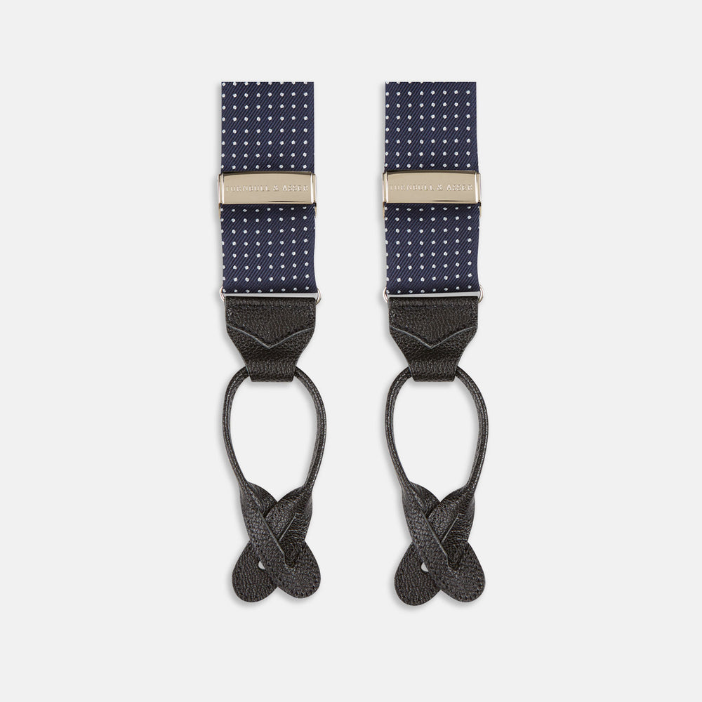 Navy & White Small Spot Adjustable Silk Braces