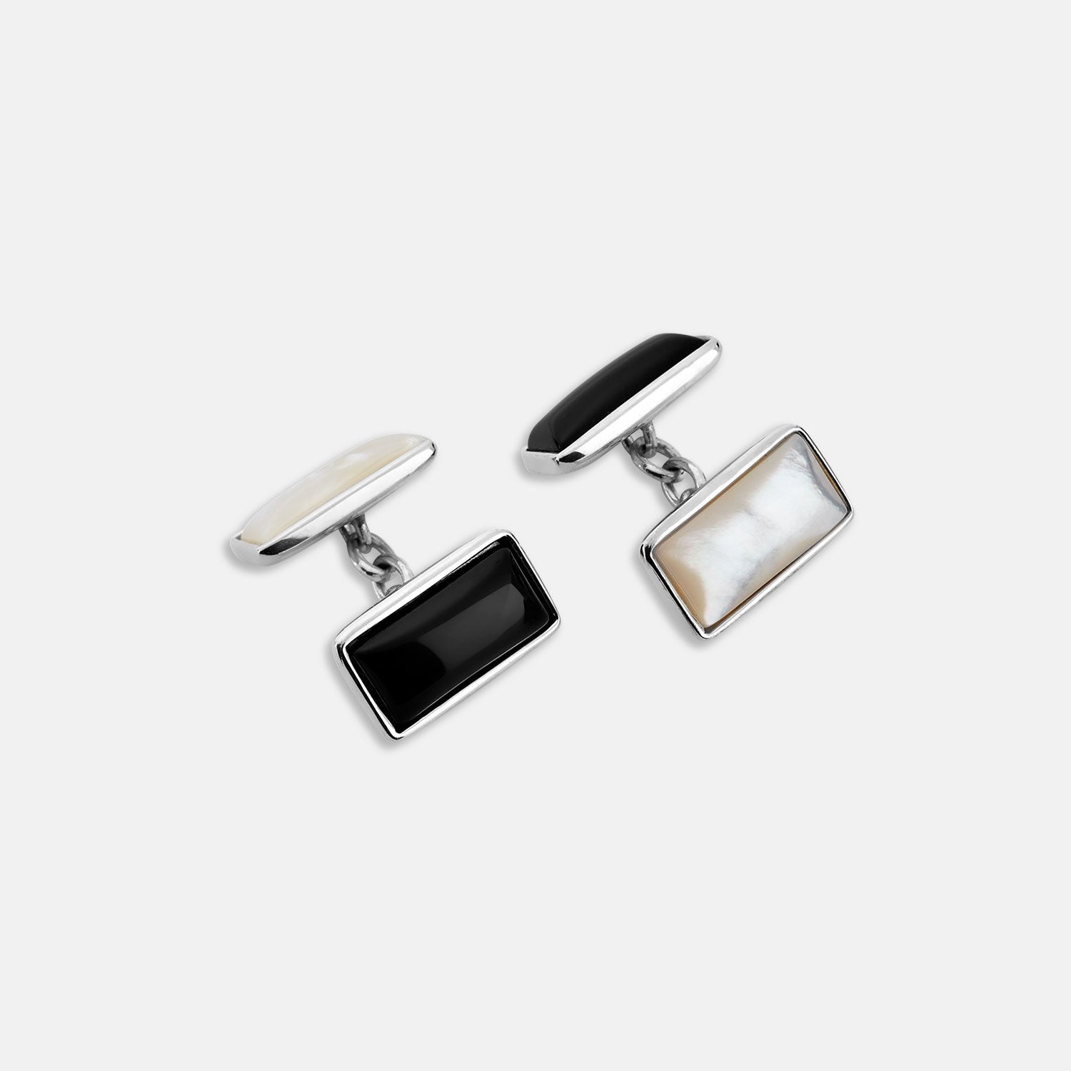 View 1 of product Reversible Monochrome Sterling Silver Rectangular Cufflinks